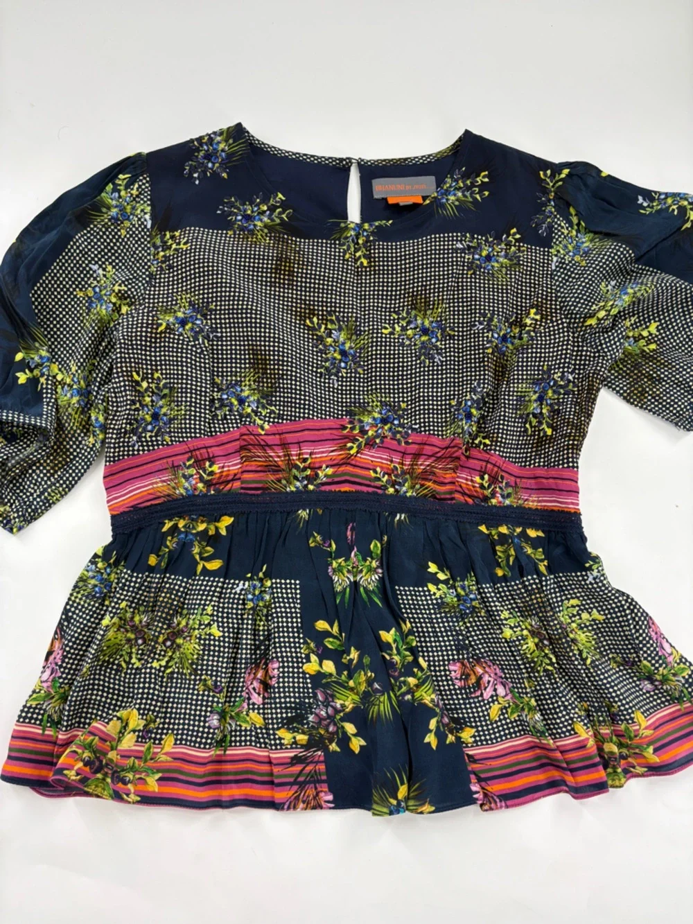 Anthropologie Bhanuni by Jyoti Floral Peplum Short-Sleeve Blouse - Picture 3 of 11